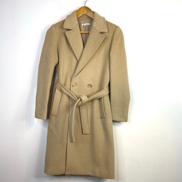 J McLaughlin Lux Wool Cashmere Camel Tan Long Belted Coat Classic Womens XS - Picture 1 of 14
